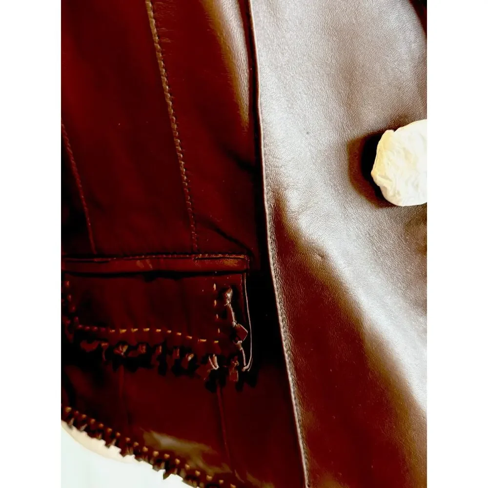 VTG NWT Pamela McCoy Genuine Leather Lined Jacket Collared Pockets 1-Button M
